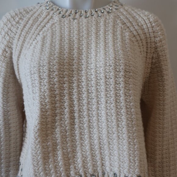Womens ba&sh 100% Wool Cream Knit Sweater W/Silver Rhinestones Details Size XS - Picture 3 of 10